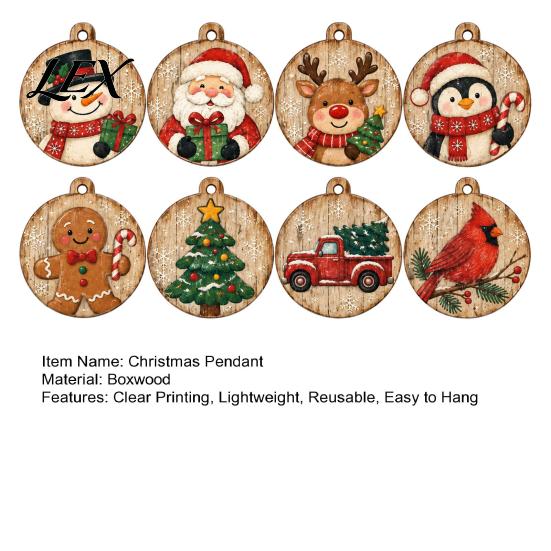 Small Christmas Gifts for Friends 8Pcs Wooden Ornaments, Wood Slice Hanging Decor with Santa, Lightweight Chip Pendants Snowman, Gingerbread, Reindeer