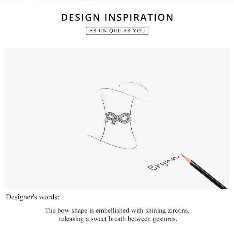 Bisaer Кольца на палец из стерлингового серебра 925 пробы с бантиком и лентой для женщин Штабелируемые регулируемые кольца с CZ