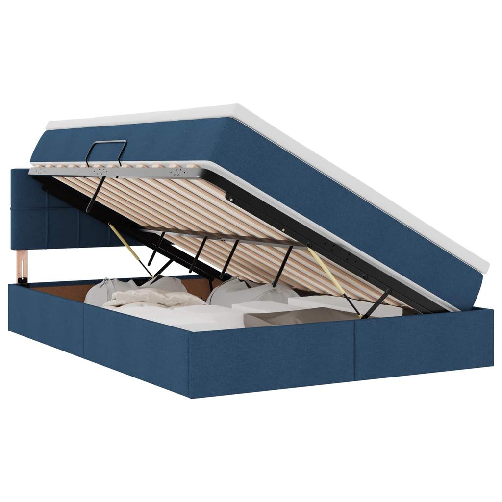 Storage Bed with Mattress Blue 140 x 190 cm Particleboard