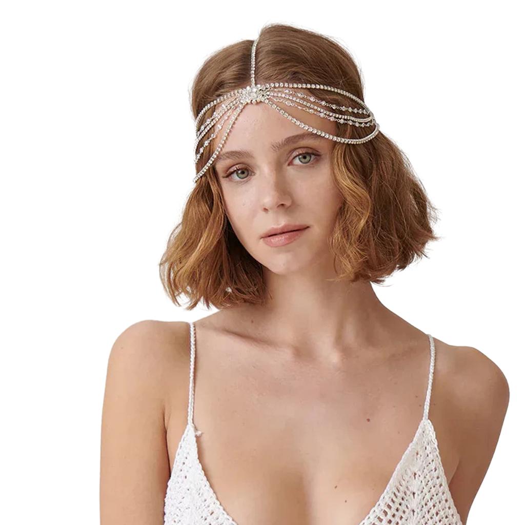 Bridal Wedding Party Headband Bohemian Rhinestone Tiaras Crown Forehead Chain Crystal Forehead Headdress Hair Ornament