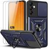 Protective Case - BOOLING - for Samsung Galaxy A26 5G - Shockproof Rigid - 2 Tempered Glass - Navy Blue
