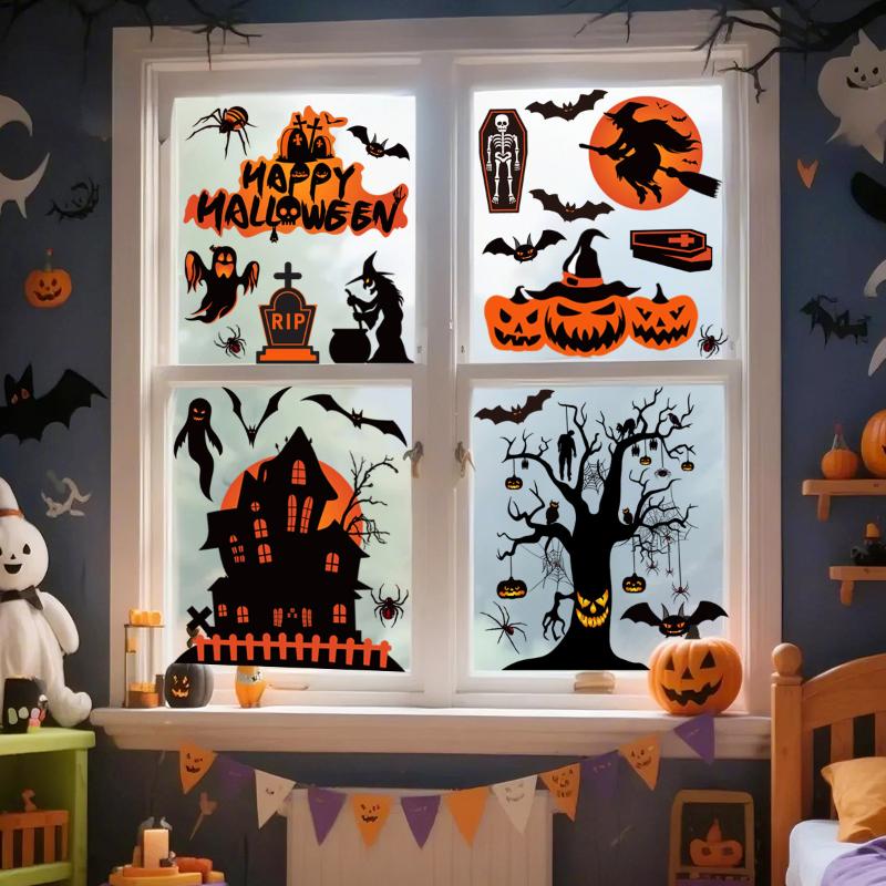 Halloween Window Sticker Pumpkin Bat Castle Pattern Wall Stickers Halloween Decals