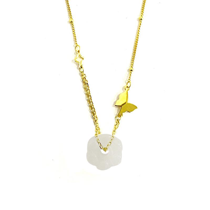 Hetian Jade White Jade Flower Butterfly Necklace Elegant Collarbone Chain New Gift for Best Friend