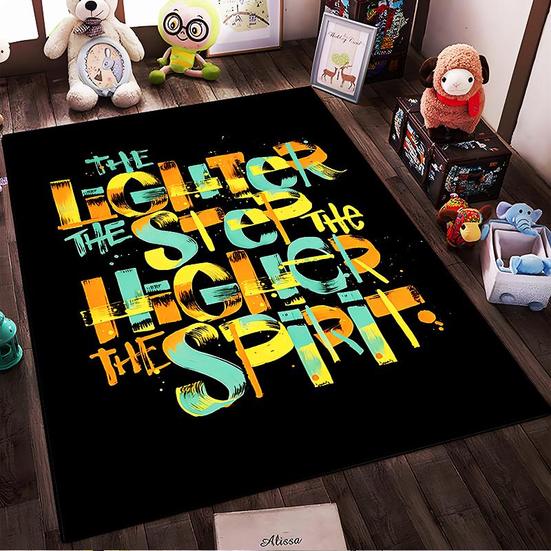 Motivational Quote Printed Carpet with Colorful Text on Black Background Suitable for use as an anti-slip for living room bedroom sofas