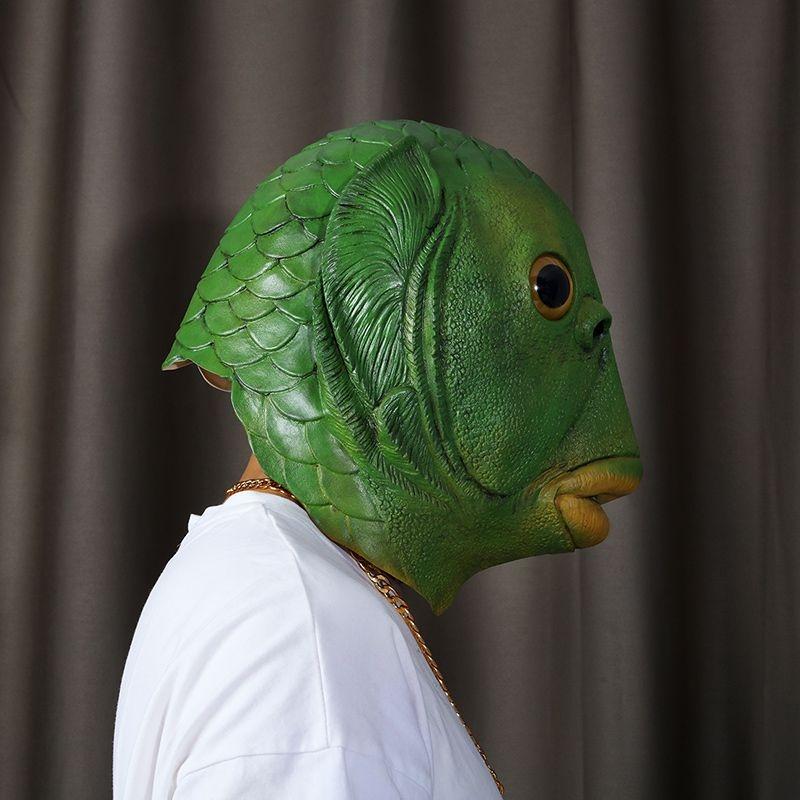 Creepy Halloween Cosplay Masks Green Fish Head Mask Halloween Party Props Adult Latex Masks for Halloween