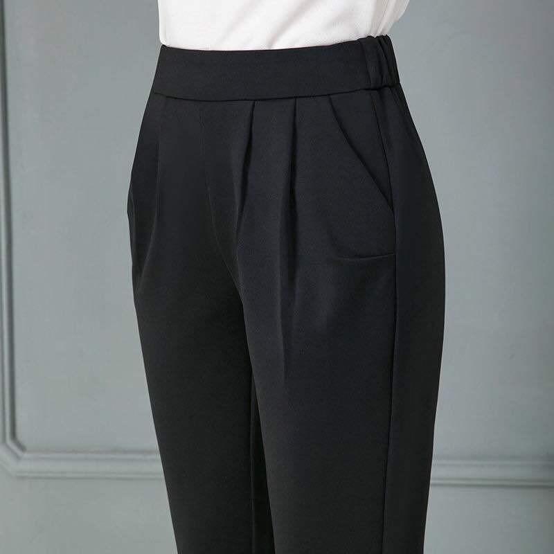 Elastic Waist Small Straight-leg Pants for Women In Summer New Style, Slightly Elastic Korean Style Thin High Waist Drape Slim Trousers