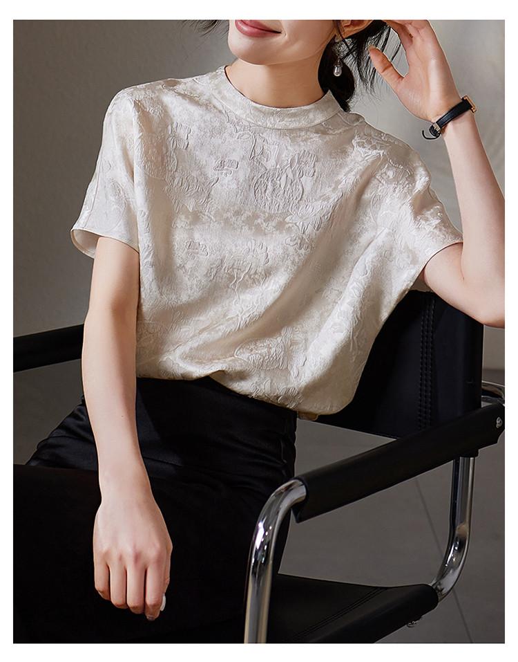 New Chinese style silk jacquard short sleeved shirt for women in summer 2026, fashionable and versatile, slimming and chic small shirt top
