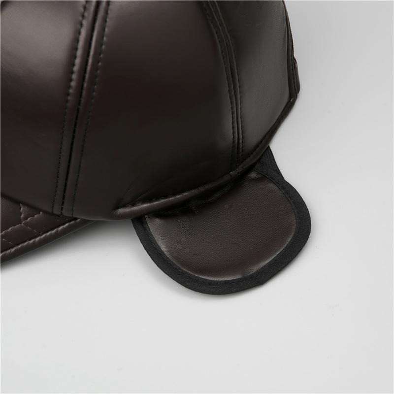 Шапка для пожилого мужчины среднего возраста, теплая кожаная шапка для отца с толстым бархатом, ветрозащитная шапка для защиты ушей дедушки с утиным язычком