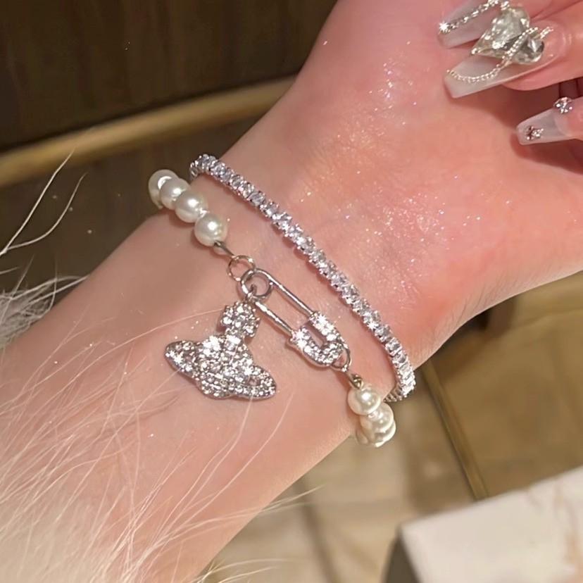 Изысканный браслет с жемчугом Сатурна и цирконами для женщин - Роскошные нишевые украшения