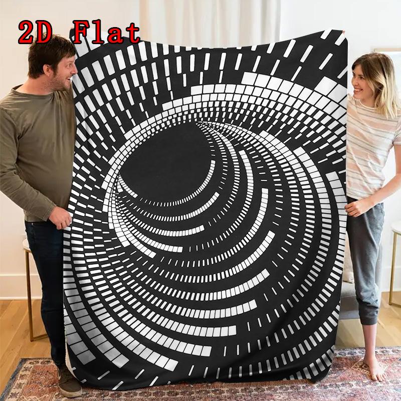 Spiral black-and-white checkerboard vortex 2D Flat Pattern Flannel Blanket High quality All Seasons Warmth and Comfort Perfect for Christmas Gifts.