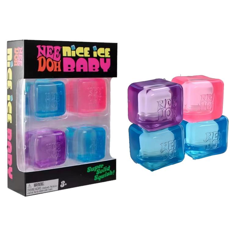 Needoh Nice Ice Baby 4 шт. Маленькие кубики льда Антистрессовые шарики Сплошной прозрачный куб Игрушки-фиджеты Для снятия тревоги СДВГ Для сенсорных взрослых