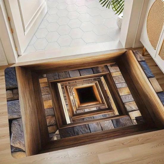3D Optical Illusion Floor Mat Non-Slip Vision Rug with Stunning 3D Visual Effect Design Area Rug for Living Room Bedroom Hallway Easy Care Carpet