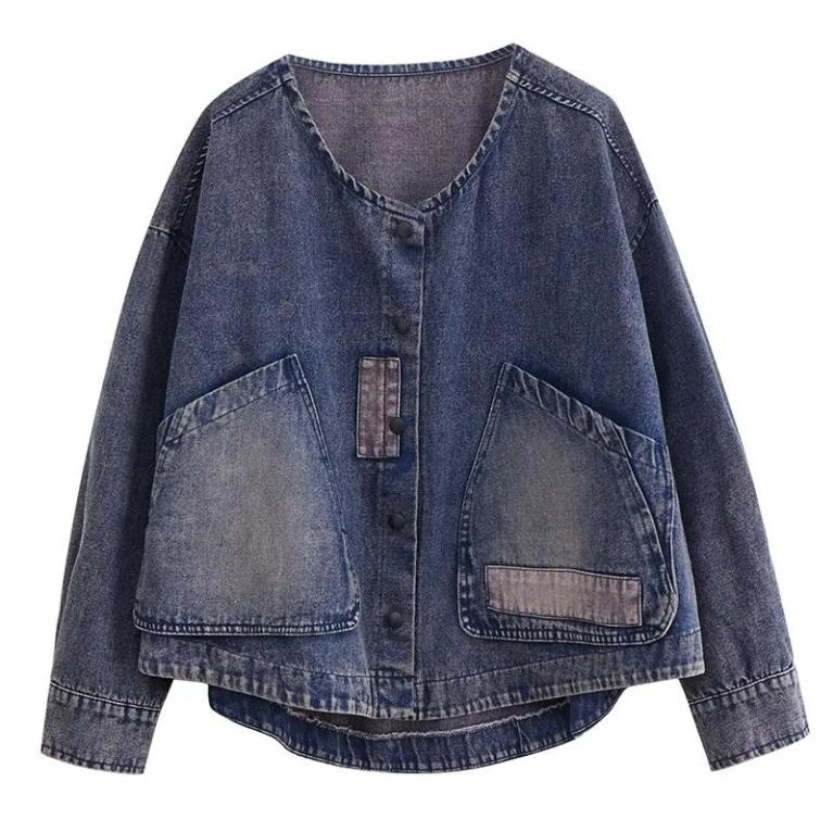 Женская полированная белая рваная джинсовая куртка больших размеров, женская осенняя универсальная свободная повседневная короткая куртка с большим карманом и топом