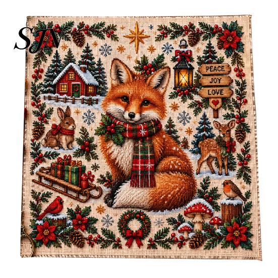 Embroidery Starter Kits for Beginners Christmas Animal Cross Stitch Kit, Holiday Seasonal Handmade Decoration Projects Pattern, Festive Craft