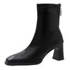 Fashion Block Heel Platform Booties Women's New Autumn Square Toe Back Zip Non-Slip High Heel Stretch Skinny Boots