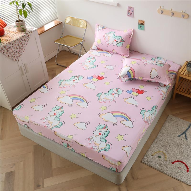 Printed Fitted Mattress Cover Dustproof Protector Sheet For Single Double Queen King Bed 1Pc