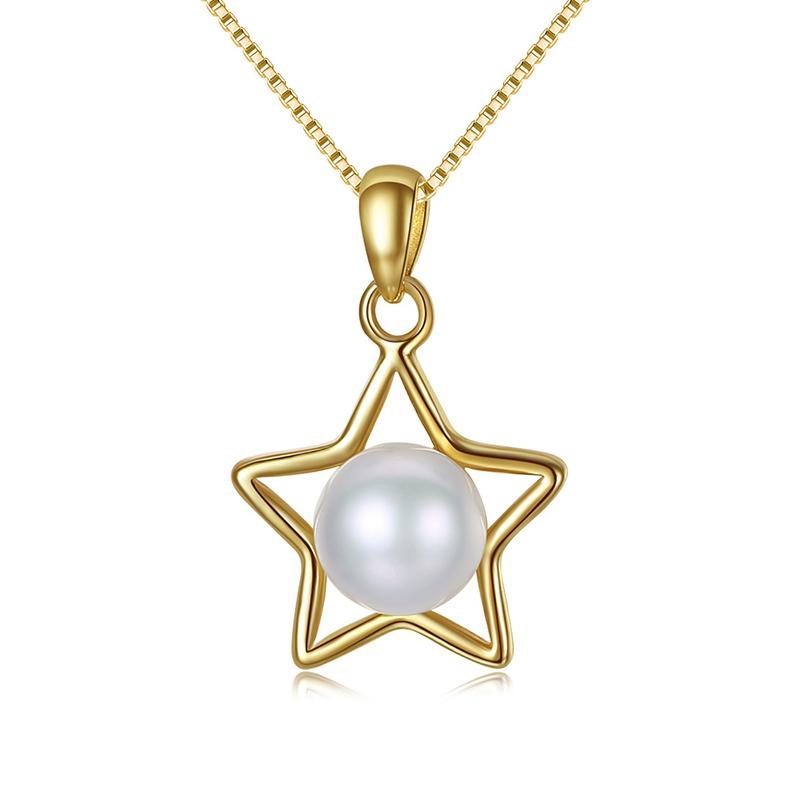 18K Gold Plated 925 Sterling Silver Star Freshwater Pearl Pentagram Pendant Necklace Custom S925 Jewelry for Boutique