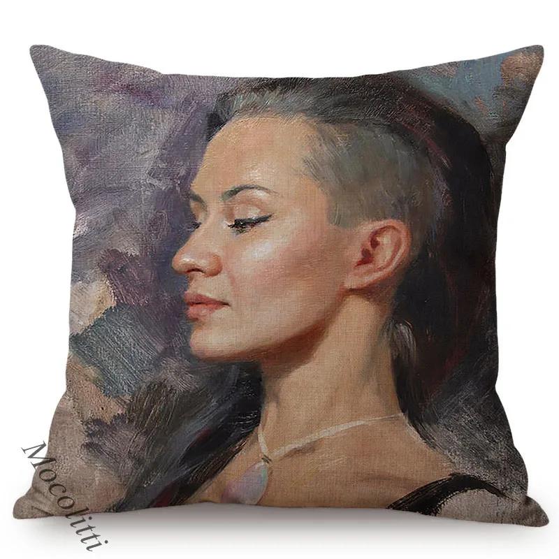 Beautiful Woman Self Portrait Art Sofa Throw Pillow Case Sexy Oil Painting Chair Decoration Square Cushion Cover Cojines