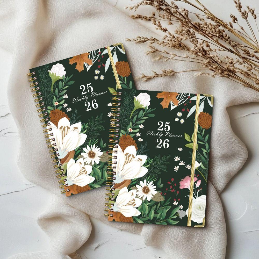 12 Months A5 Agenda Book To Do List Colorful Flower Pattern English Notebook Portable Taking Notes Binder Coil Notebook Business