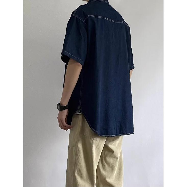 Японский ретро модный бренд летняя свободная джинсовая рубашка с короткими рукавами художественная молодежная рабочая рубашка мужская и женская многослойная куртка