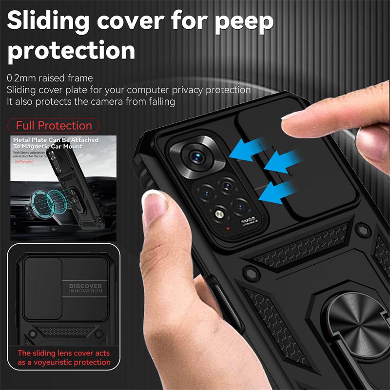 Для Xiaomi Redmi Note 11 4G чехол слайдер камера бронированный чехол для телефона для Redmi Note 11S Note11 11 S магнитное кольцо подставка задняя крышка