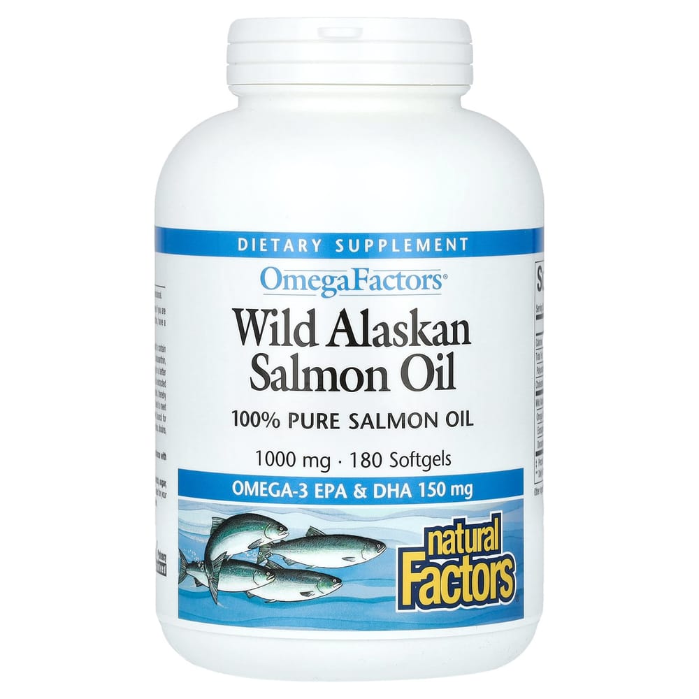 Natural Factors Omega Factors Wild Alaskan Salmon Oil 1000mg Softgels, 180 Softgels