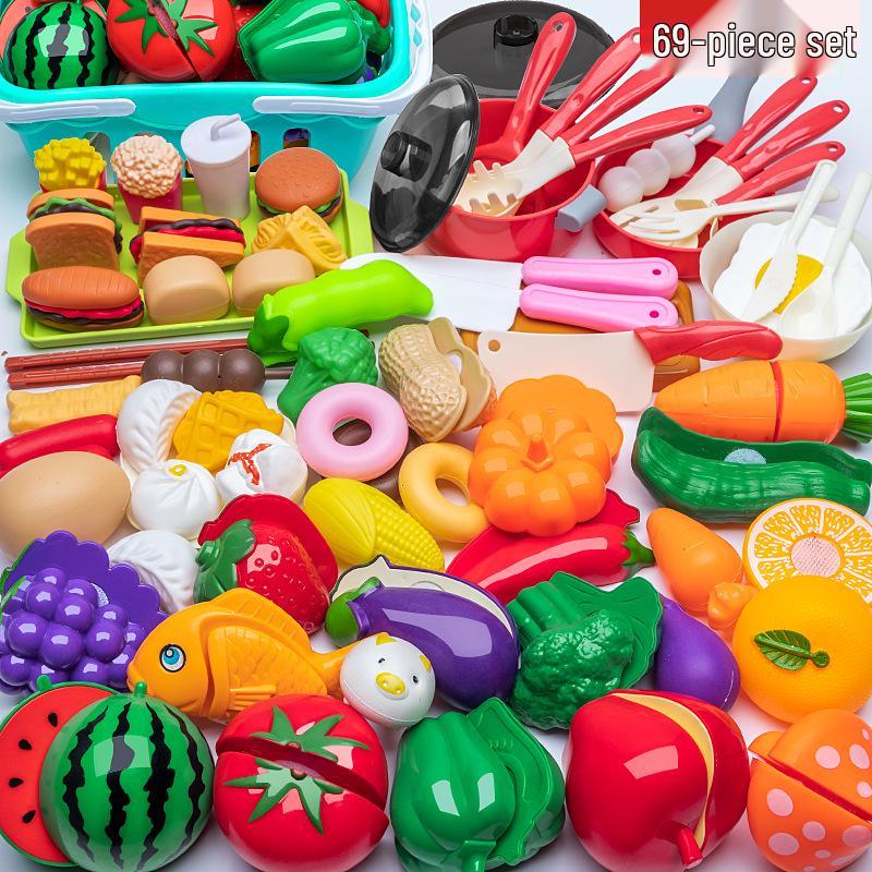 Kids' Pretend Play Kitchen Set: Cuttable Fruits, Vegetables & Pizza