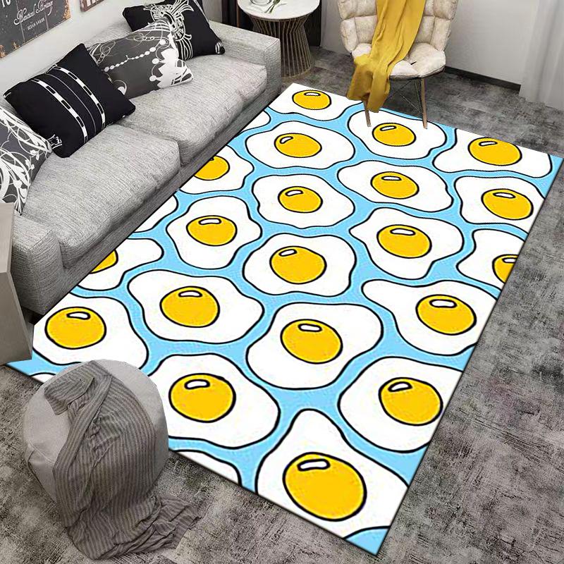 Cartoon Fried Egg Pattern Carpet with Yellow and Blue Color Design Suitable for use as an anti-slip for living room bedroom sofas