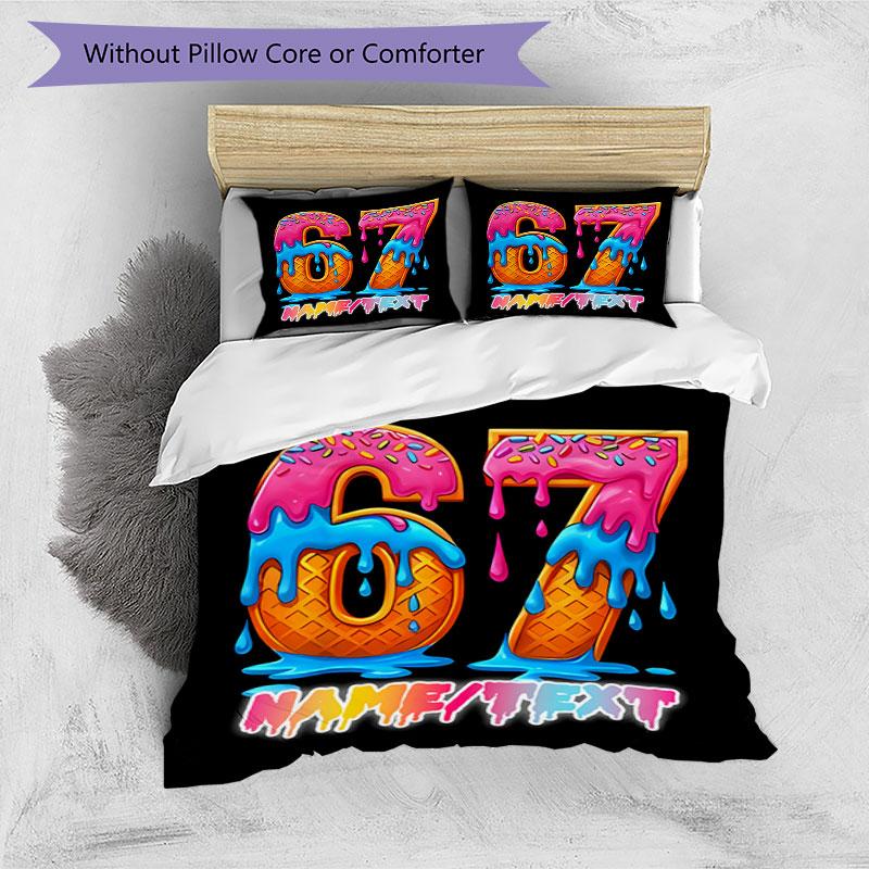 3PC Custom Name Summer Ice Cream Party Bedding Set Printed Bedding Set Duvet Cover Closure Includes 1 Duvet Cover & 137 Pillowcases for Bedroom