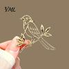 Vintage Style Brooch Golden Plated Hollow Bird Brooch, Standing on Branch Badge Lapel Pin, Hats Bags Scarves Clothes Decorative Accessory Women Pin