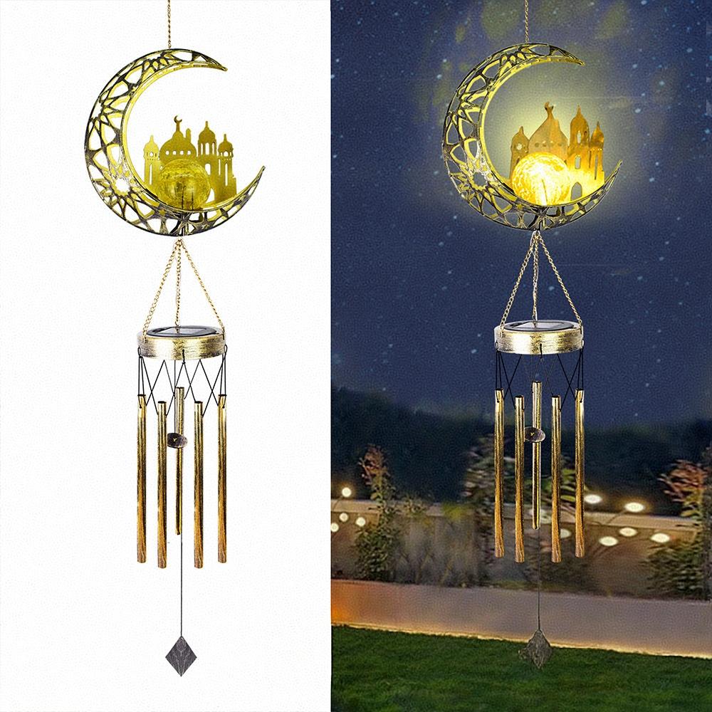 Solar moon wind chime lamp european iron cut outpendant atmosphere lamp outdoor waterproof garden decoration garden lamp