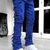 New Men's Denim Straight Leg Jeans Street Fashion Ins Colorful Stretch Patch Denim Straight Leg Jeans