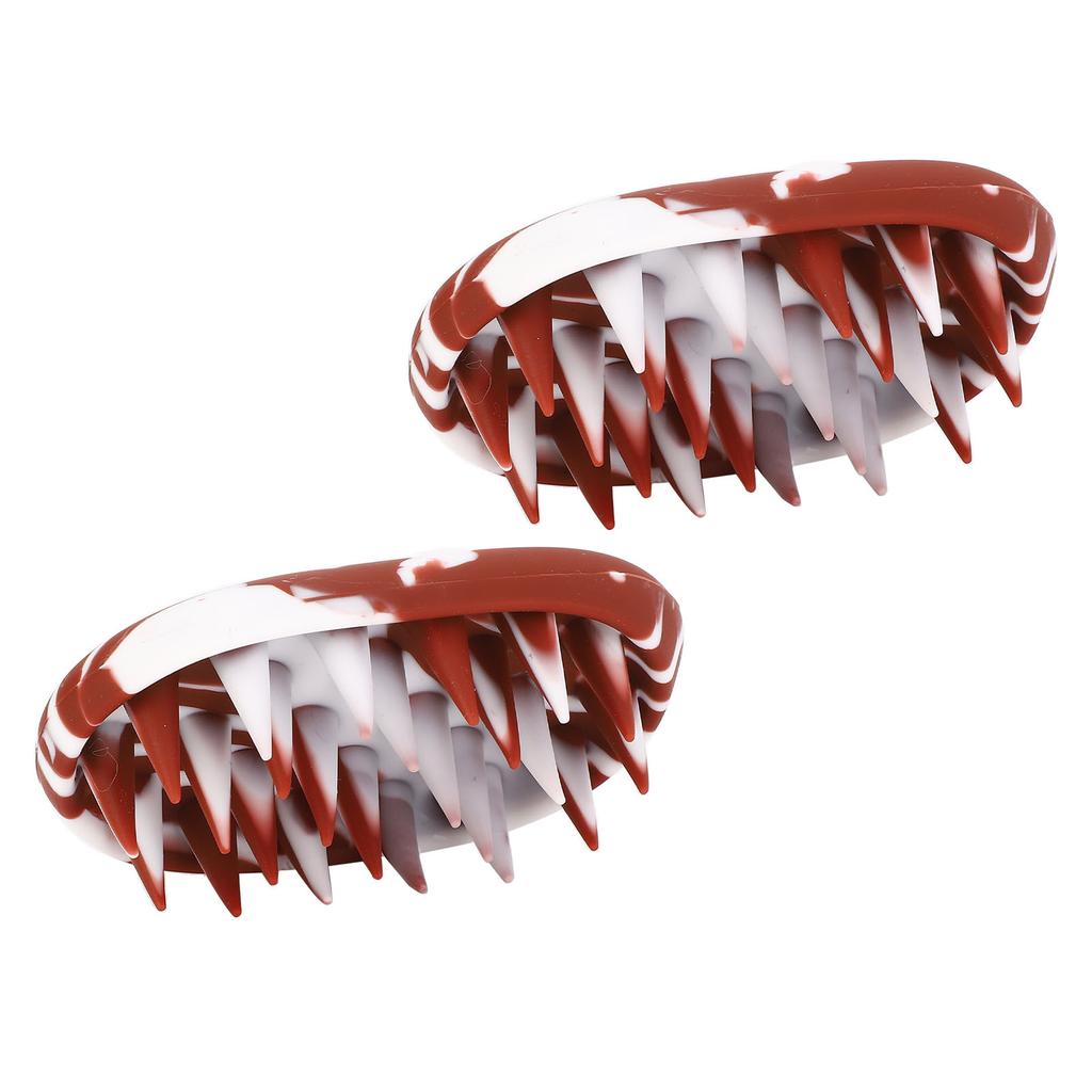 2pcs Brown White Scalp Scrubber Oval Shape Elastic Wide Long Teeth Scalp Exfoliator Shampoo Brush