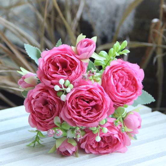 2 шт. искусственный пион с зелеными листьями 5 вилок реалистичный искусственный шелковый цветок для дома, офиса, вечеринки, помещения, улицы искусственный цветок цветочное украшение