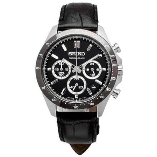SEIKO 1 5-секундный хронограф Кварцевые наручные часы Мужские SBTR021 Черная кожа