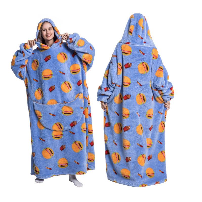 Зимний теплый флисовый халат с капюшоном для женщин, большое одеяло 140 см с рукавами, флисовые теплые толстовки, толстовки, гигантское ТВ-одеяло, женский халат с капюшоном