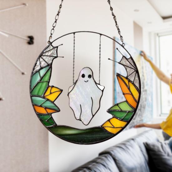 Хэллоуин Качели Призрак Подвесные Украшения Дома Офис Внутреннее Уличное Акриловое Витражное Стекло