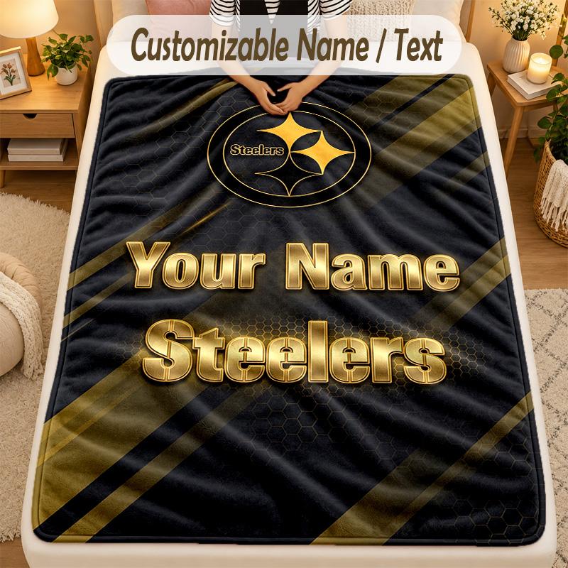 Flannel BlanketPittsburgh Steelers Custom Name Text Personalized Soft Warm Throw Blanket Home Decor Gift