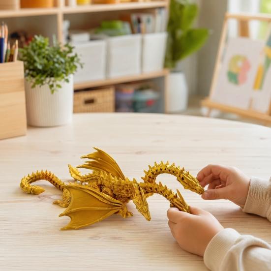 Nostalgie 3D Printed Dragon Figurine with Movable Joints, Flexible Articulated Toy, Desk Ornament, Creative Gift for Lovers, Boys, Shelf Decor