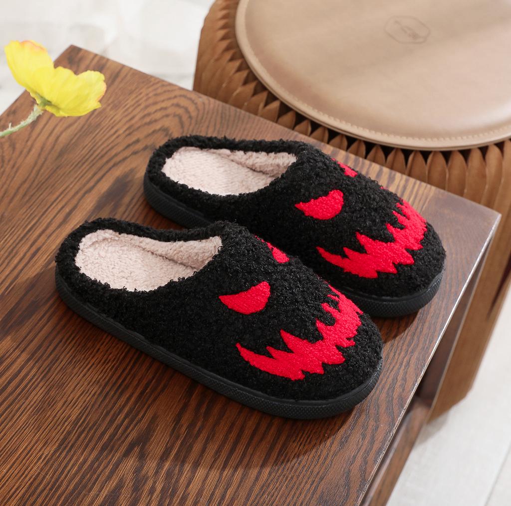 2024 Women Plush Slippers Autumn Winter Warm Funny Green Haired Monster Shoes Cute Fluffy House Non Slip Couples Cotten Slippers