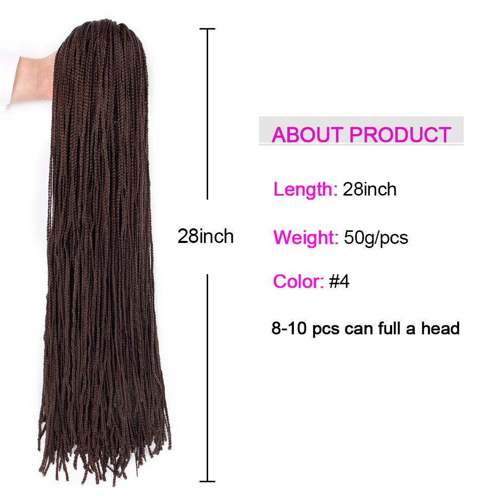 28'' Long Synthetic Zizi Braid Hair Straight Colorful Zizi Box Braids Crochet Hair Extension Pink Write Purple for Women Party