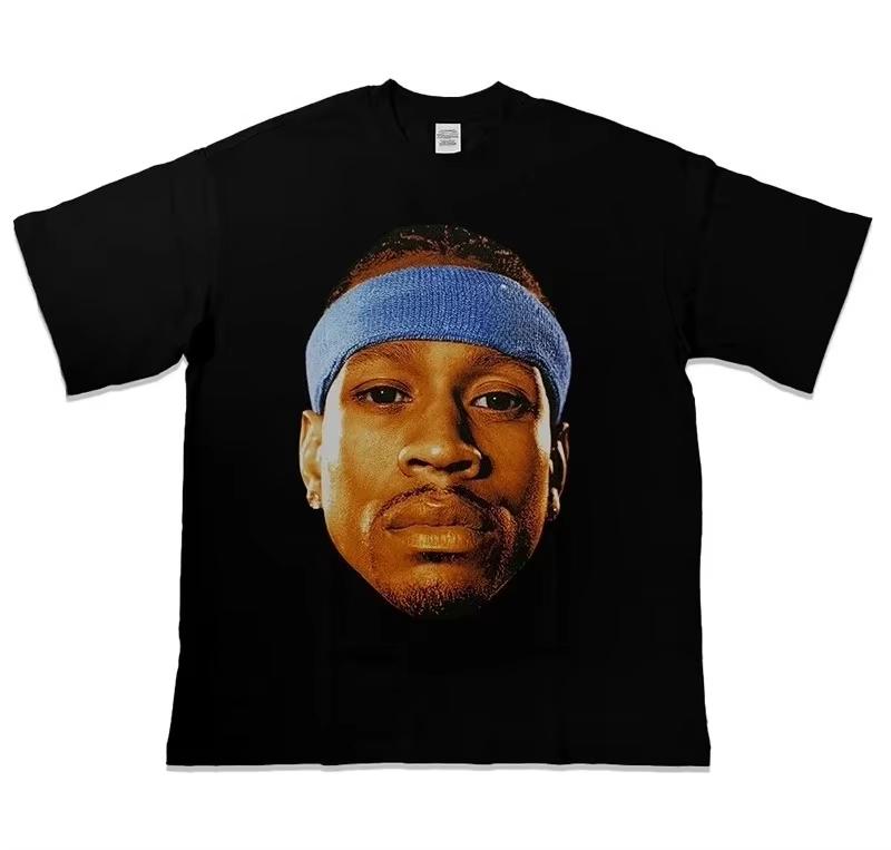 Summer Basketball Star Allen Iverson American Short Sleeves Tshirt Round Neck Loose Cotton Basketball Short Sleeve Streetwear