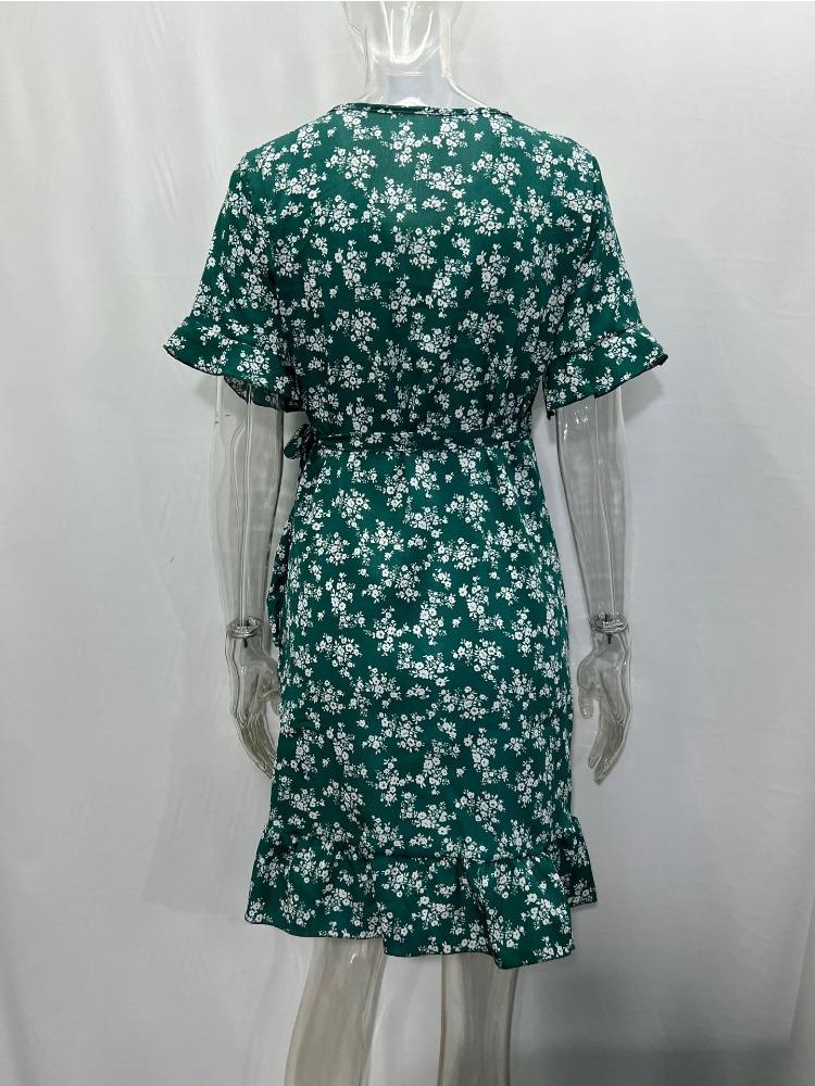 Женское платье с оборками в стиле бохо, летнее сексуальное шифоновое мини-платье с v-образным вырезом и коротким рукавом, сарафан для пляжного отдыха