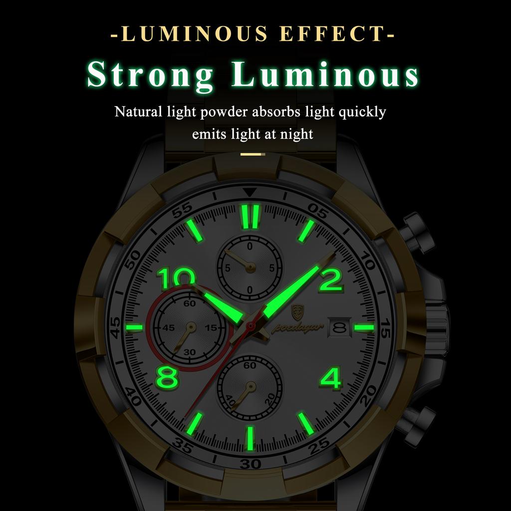 POEDAGAR Модные мужские наручные часы Светящиеся Водонепроницаемые из нержавеющей стали Мужские часы Хронограф Дата Бизнес Кварцевые часы для мужчин
