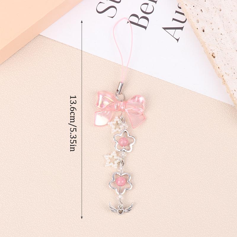 Sweet Pink Bowknot Heart Phone Chains For Girl Cute Flower Star Phone Strap Y2k Mobile Phone Lanyards Keychain