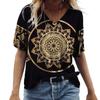 2023 Summer 5XL Women's T-Shirt Vintage Casual Black Fashion V Neck Pullover Short Sleeve Printed Loose Daily Tops Design Clothe