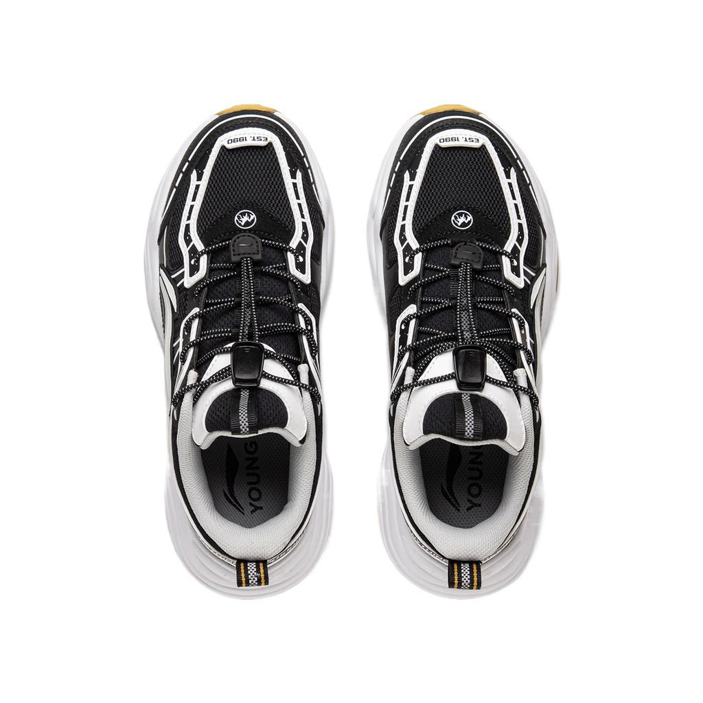 Li Ning Kids Sports Lifestyle Series Synthetic Leather Comfortable Fashion Versatile Low-Top Casual Shoes Kids Casual Shoes Black YKCU244-9