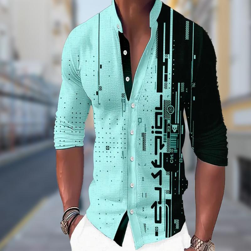 Мужские креативные рубашки с длинным рукавом с принтом искаженного кода, повседневные кардиганы с новой кнопкой, модные рубашки для праздников