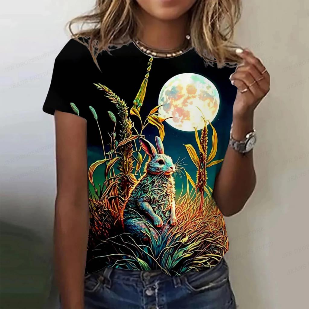 Summer Women's T-shirt Animal Cute Rabbit 3d Print Tshirt Women Fashion O-neck Short Sleeve T Shirt