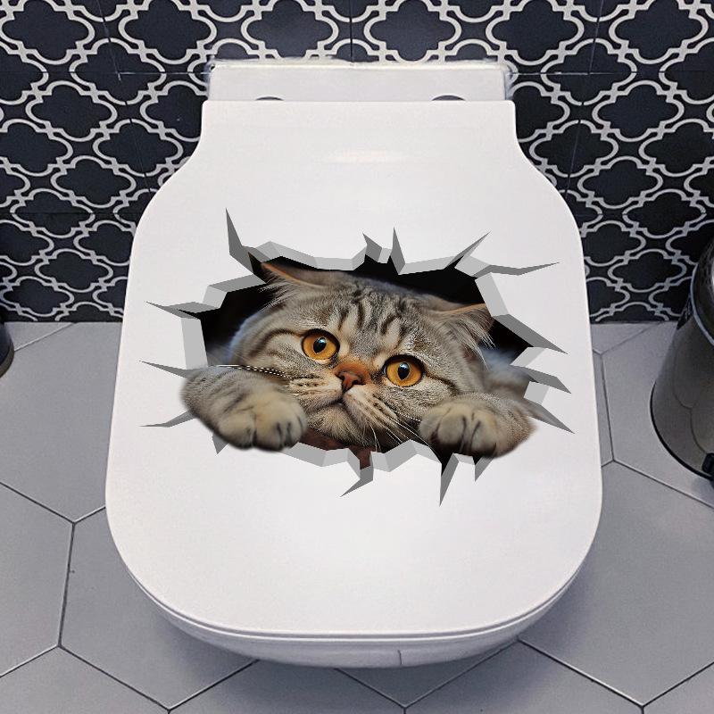 Креативная реалистичная 3D наклейка на унитаз с милым котом Vision, забавная наклейка с изображением животных для ванной комнаты, декор крышки унитаза, самоклеящаяся ПВХ, водонепроницаемая картина